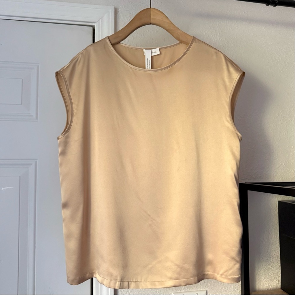 NWT LILYSILK rose pink gold mulberry silk‎ boxy cropped sleeveless tank top